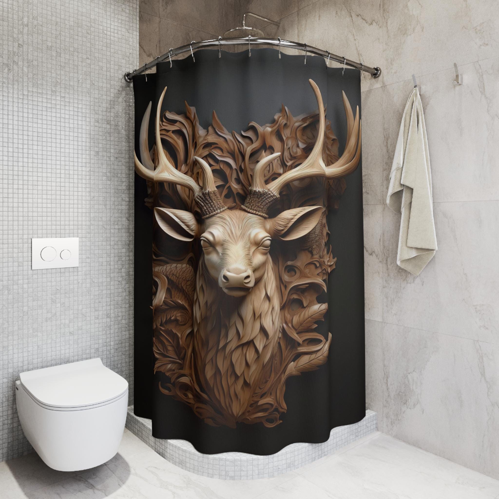 Hunting Buck Shower Curtain: Wildlife Cabin Decor