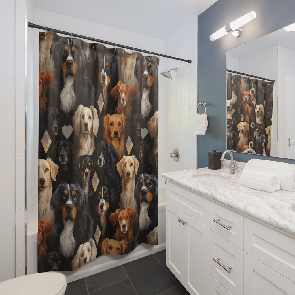 Dog Breed Print Shower Curtain, Pets Bathroom Decor
