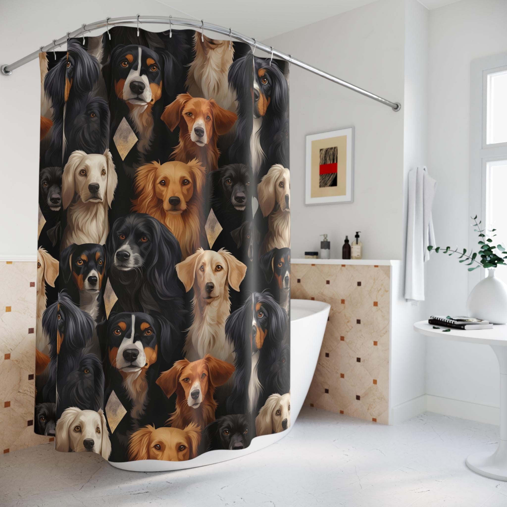 Dog Breed Print Shower Curtain, Pets Bathroom Decor