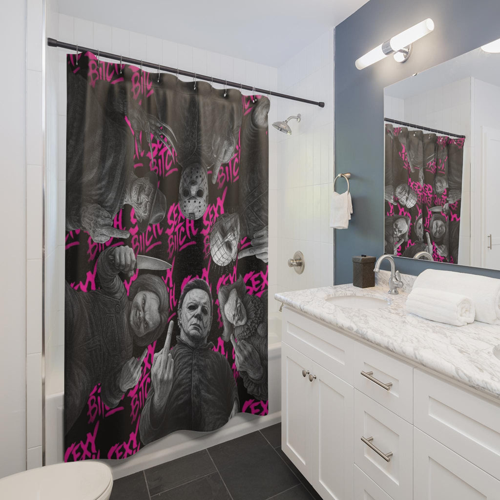 Horror Slashers Shower Curtain: Bloody Middle Finger Bathroom Decor