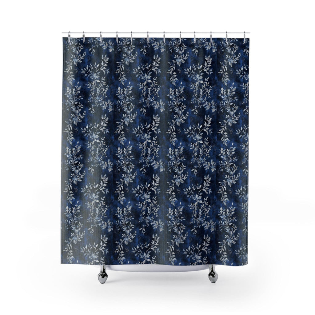 Blue Winter Floral Shower Curtain, Elegant Botanical Bathroom Decor