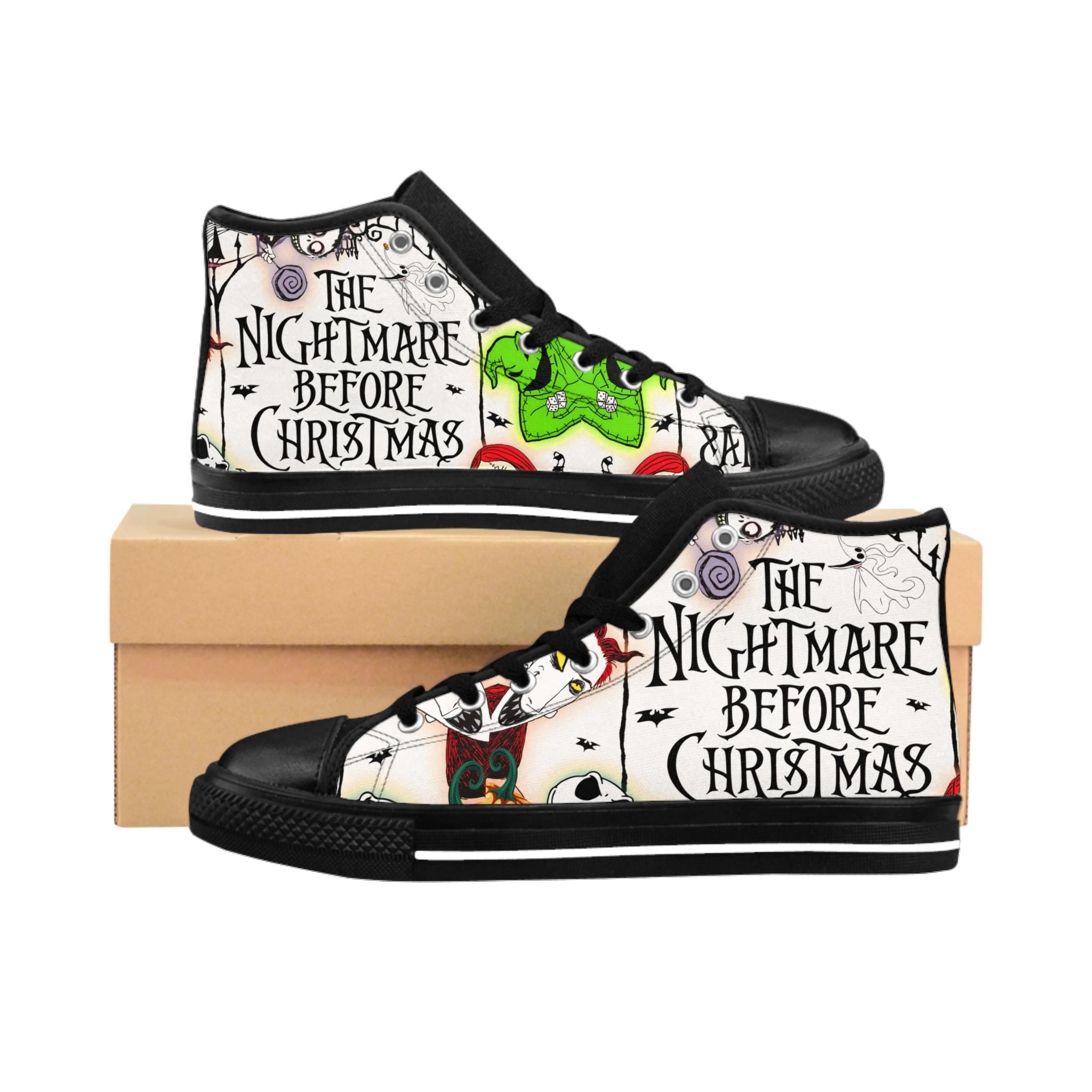 Women's Sneakers, Nightmare Before Xmas Print, Gothic Shoes, Halloween Footwear, Tim Burton Inspired Sneakers