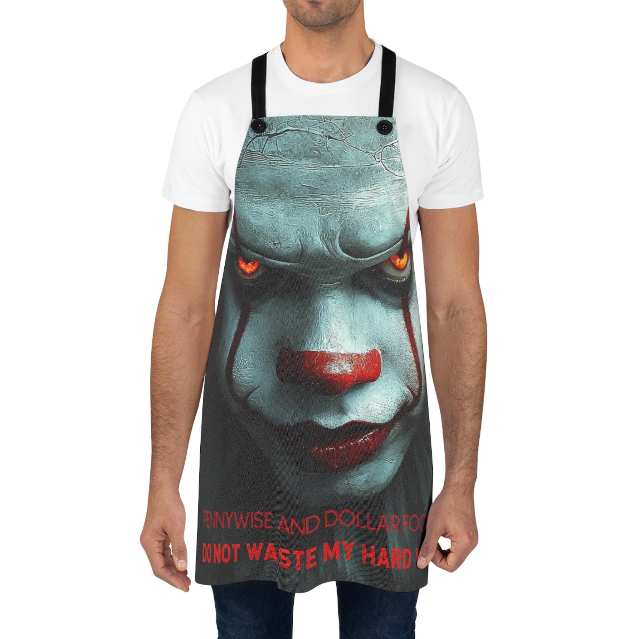 Horror Apron featuring Pennywise the Clown, Scary Kitchen Cooking Gift, Halloween Costume Accessory, Horror Movie Fan Merch, Creepy Kitchen