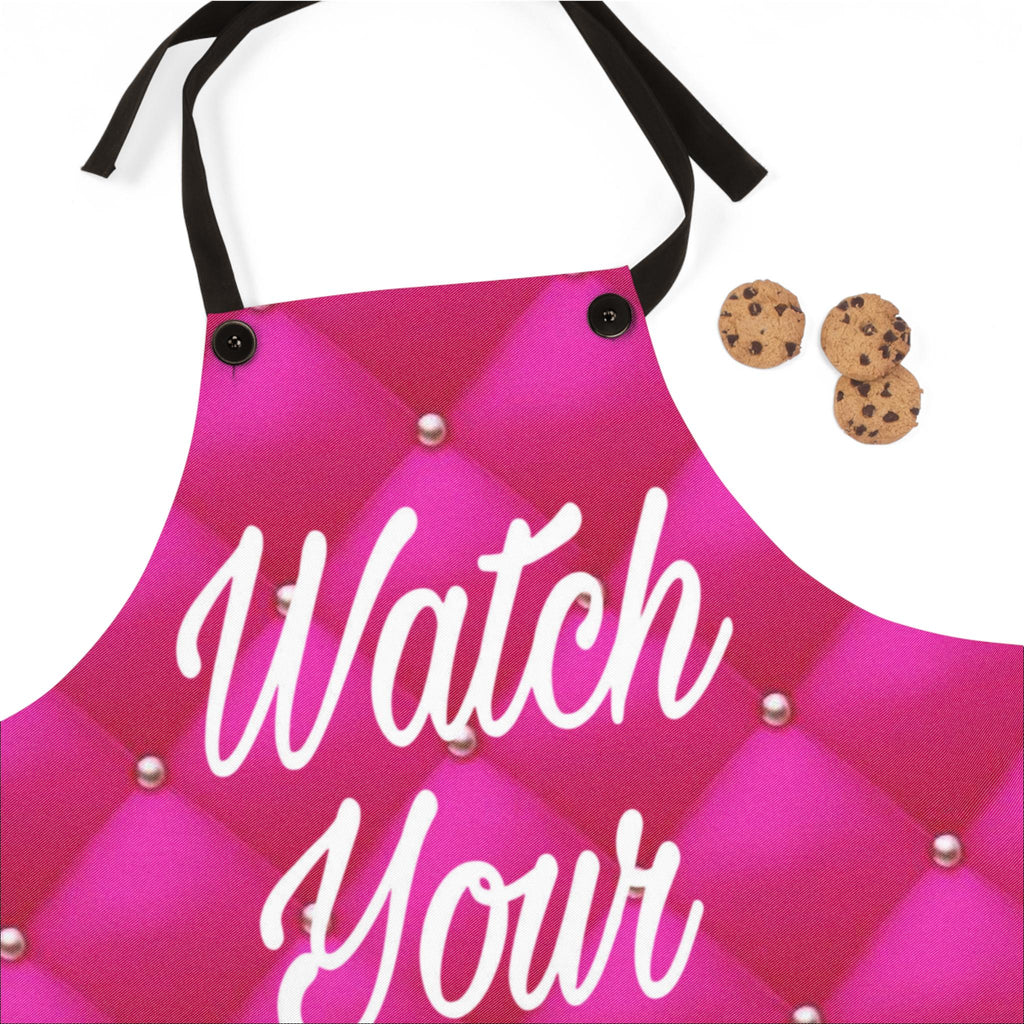 Killer Pink Kitchen Apron, Watch Your Mouth Design
