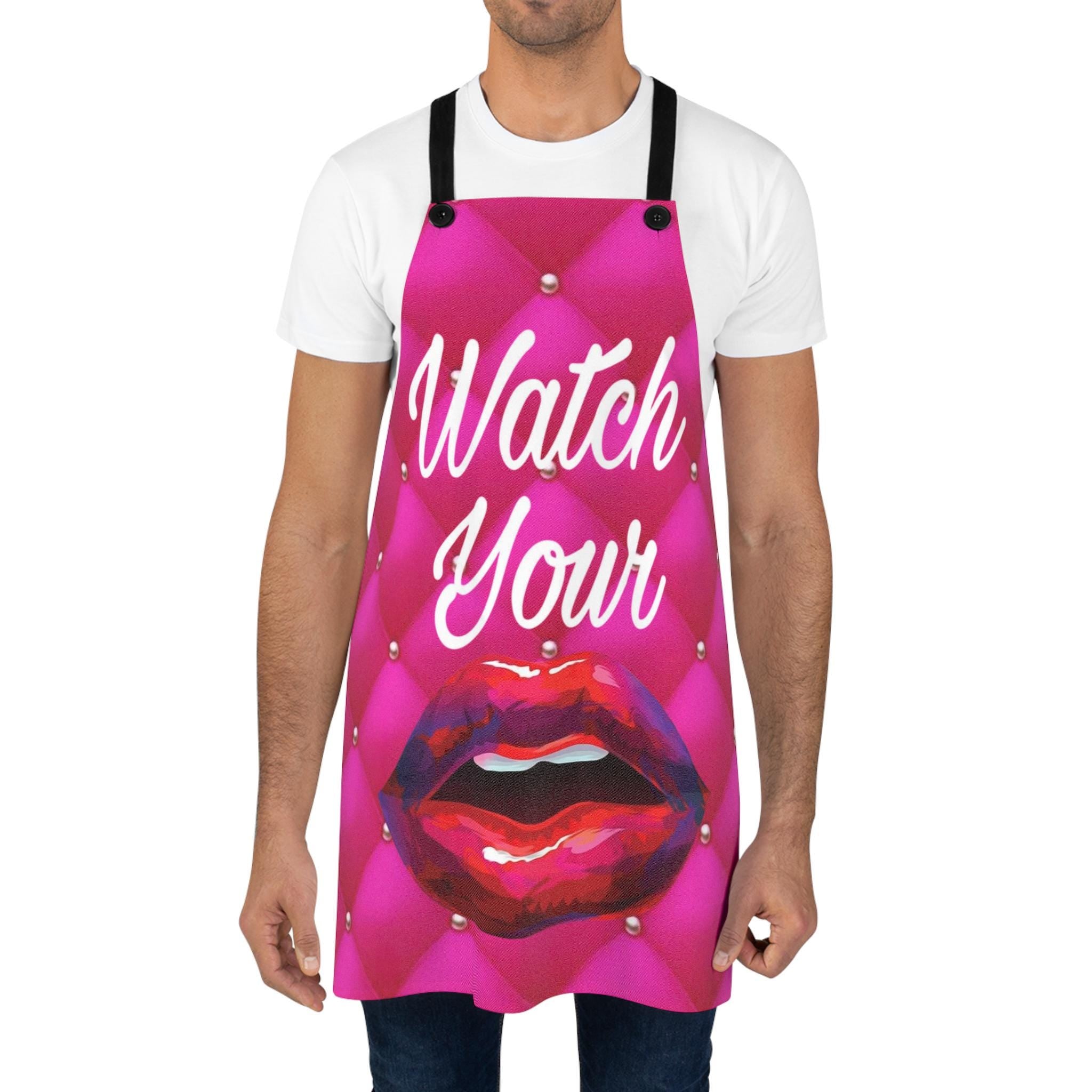 Killer Pink Kitchen Apron, Watch Your Mouth Design