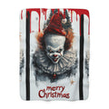 Pennywise Christmas Blanket, Blood Splatter Sherpa Fleece, Horror Movie Gift