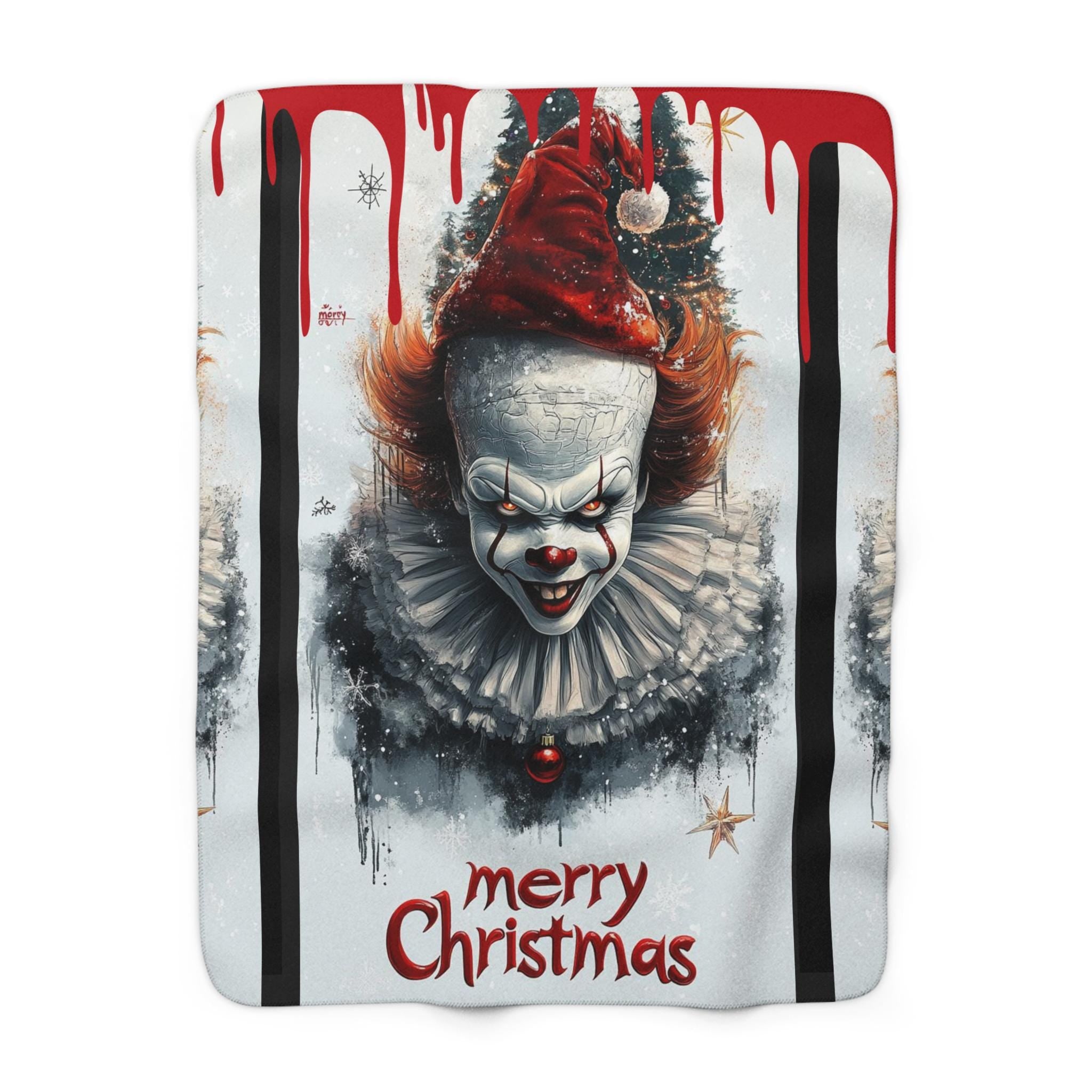 Pennywise Christmas Blanket, Blood Splatter Sherpa Fleece, Horror Movie Gift