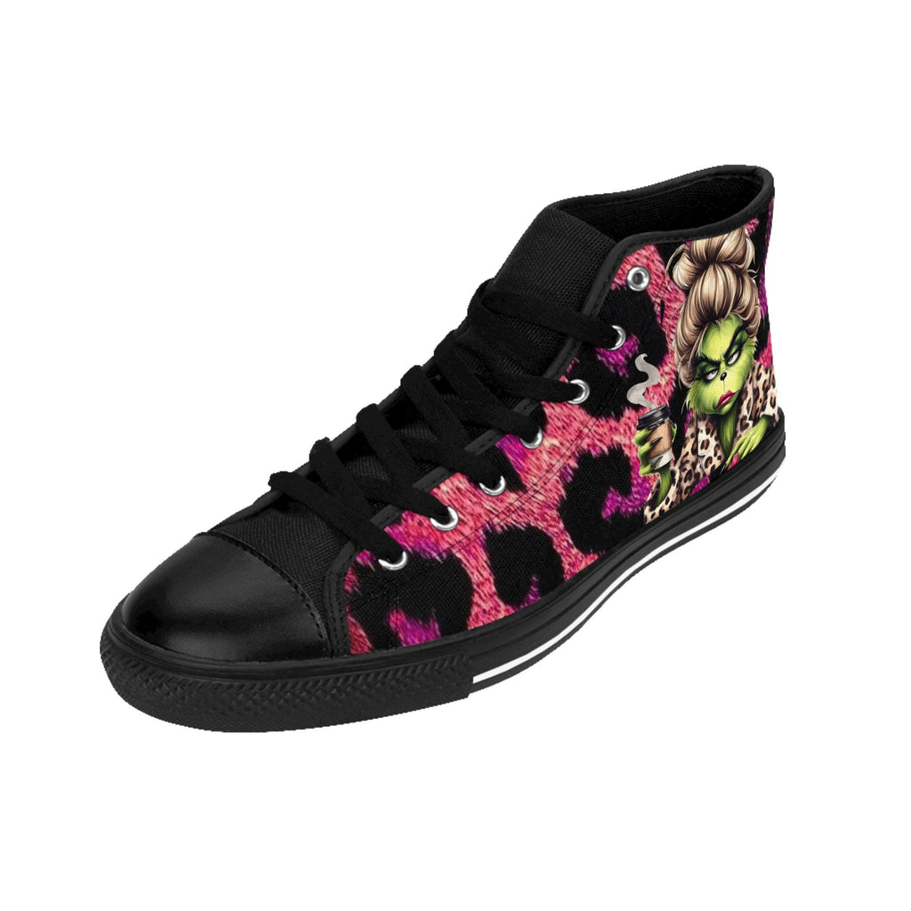 Ms. Grinch Pink Leopard Print High Top Sneakers: Festive Holiday Shoes