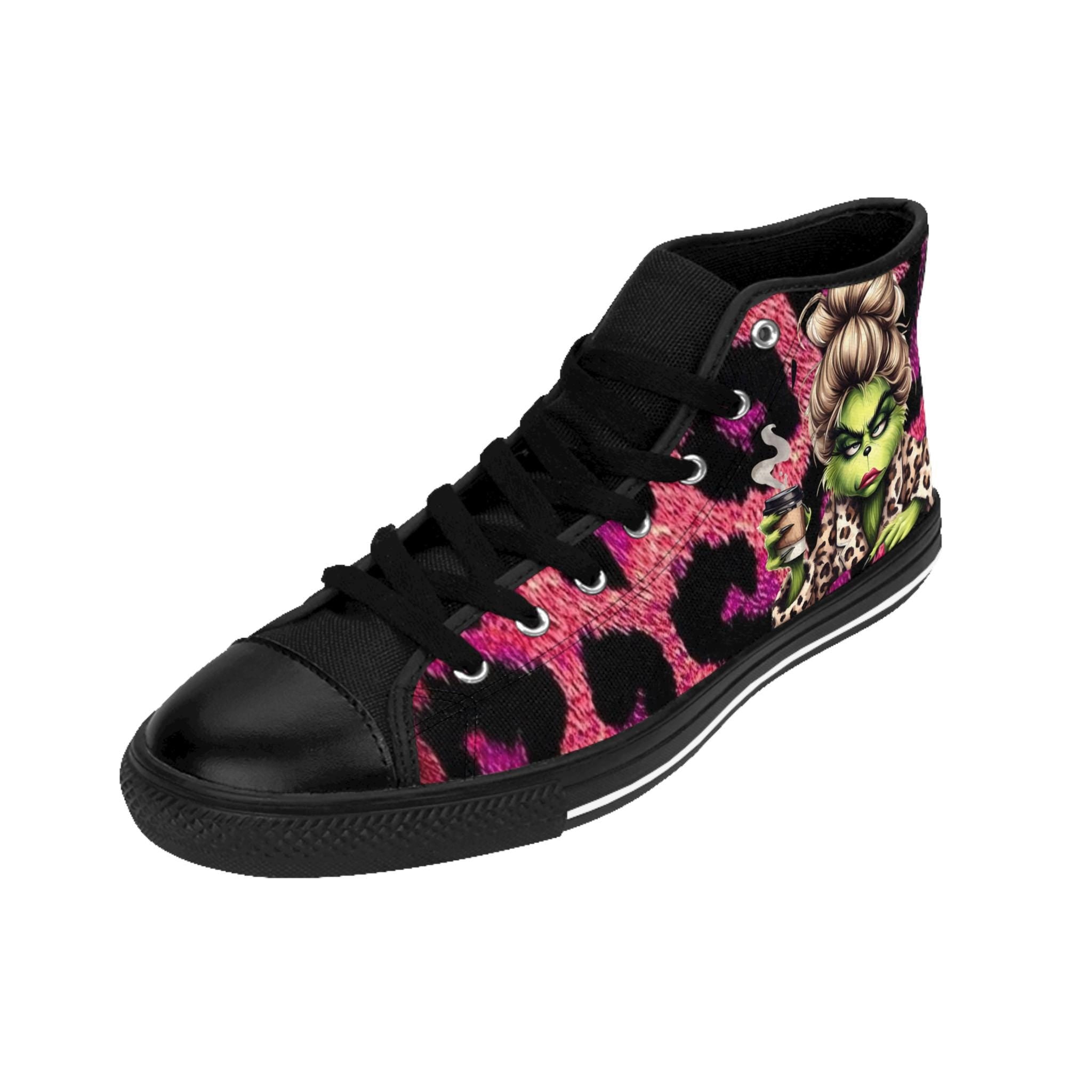 Ms. Grinch Pink Leopard Print High Top Sneakers: Festive Holiday Shoes