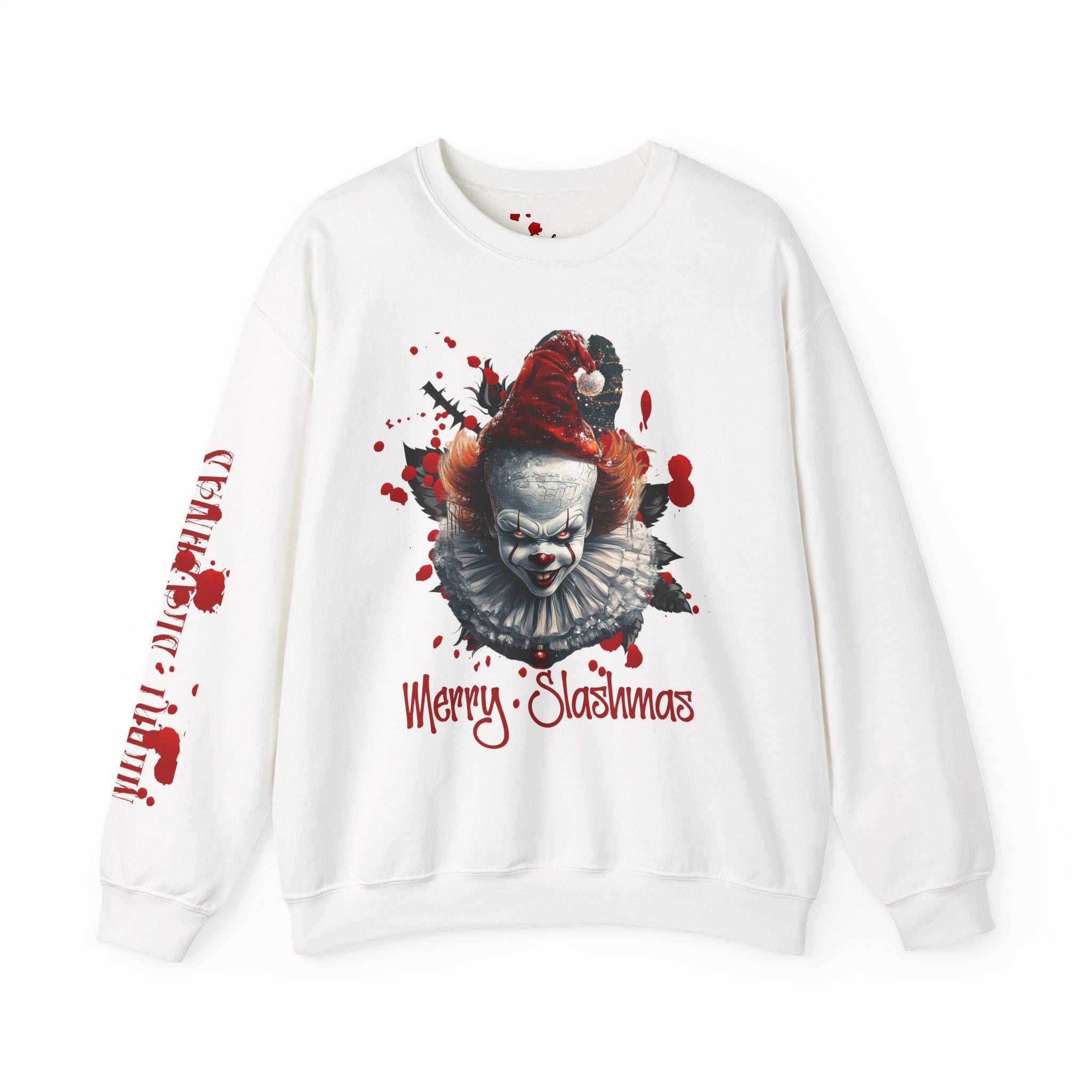 Pennywise Sweatshirt, Merry Slashmas Horror Apparel, Halloween Christmas Gift