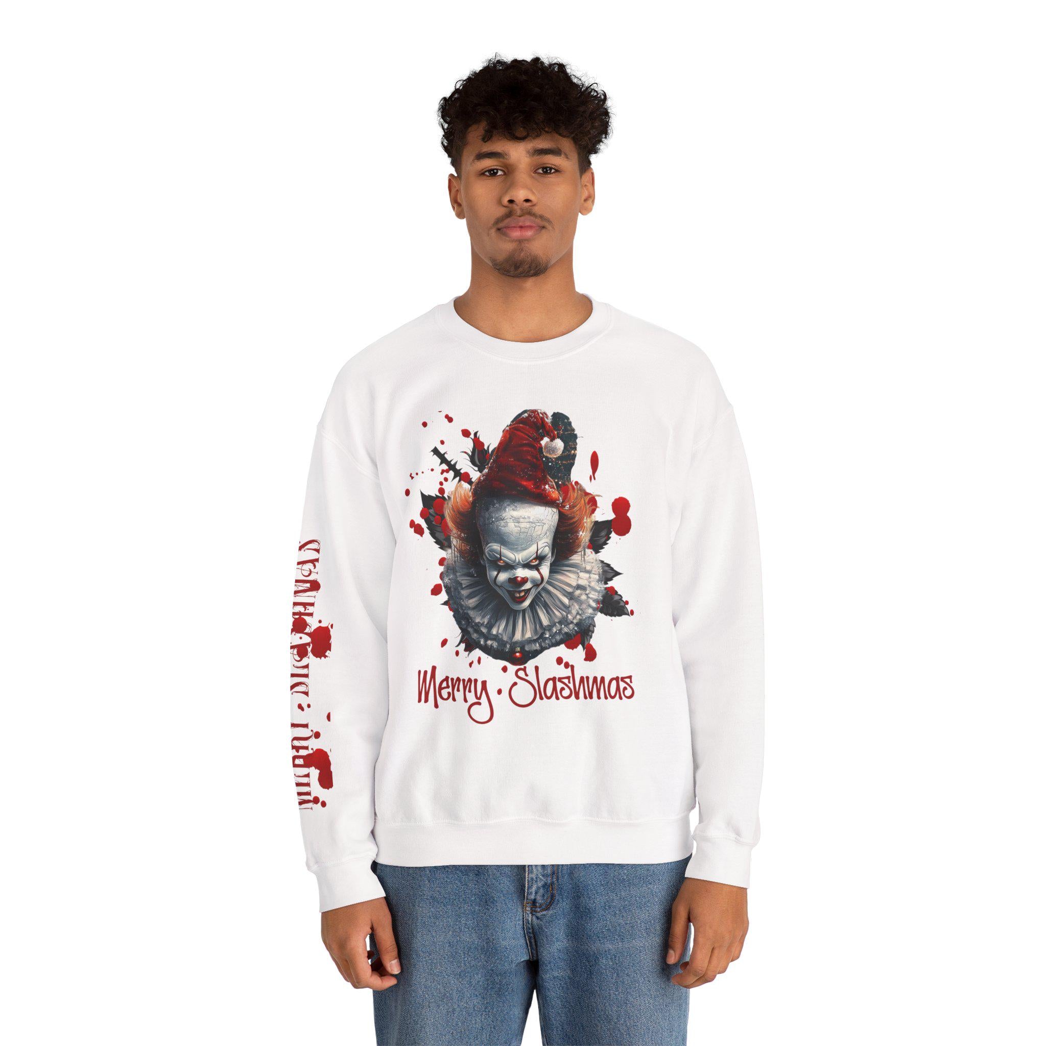 Pennywise Sweatshirt, Merry Slashmas Horror Apparel, Halloween Christmas Gift