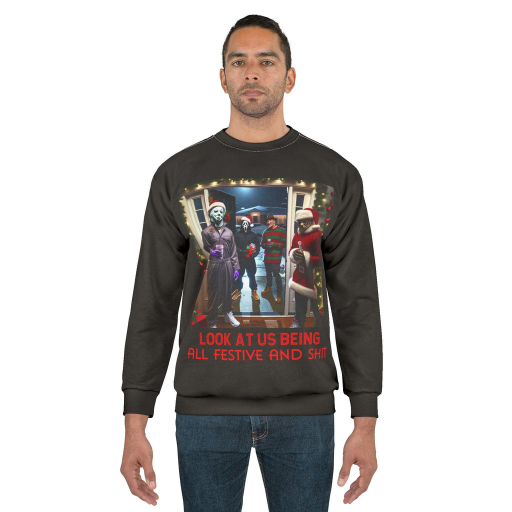 Festive Retro Horror Slashers Sweatshirt, Movie Fan Gift