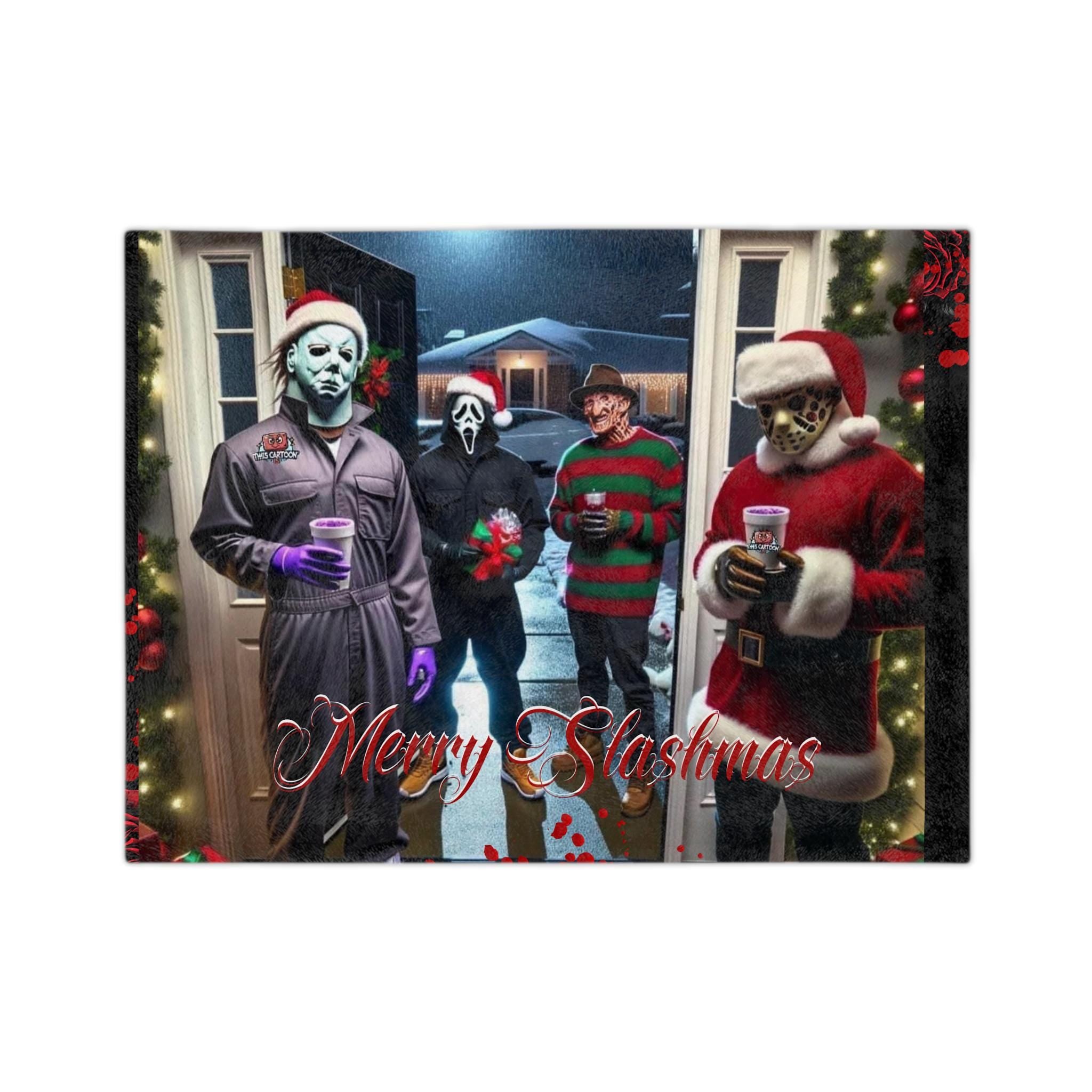 Merry Slashmas Horror Movie Fleece Blanket, Halloween Christmas Gift
