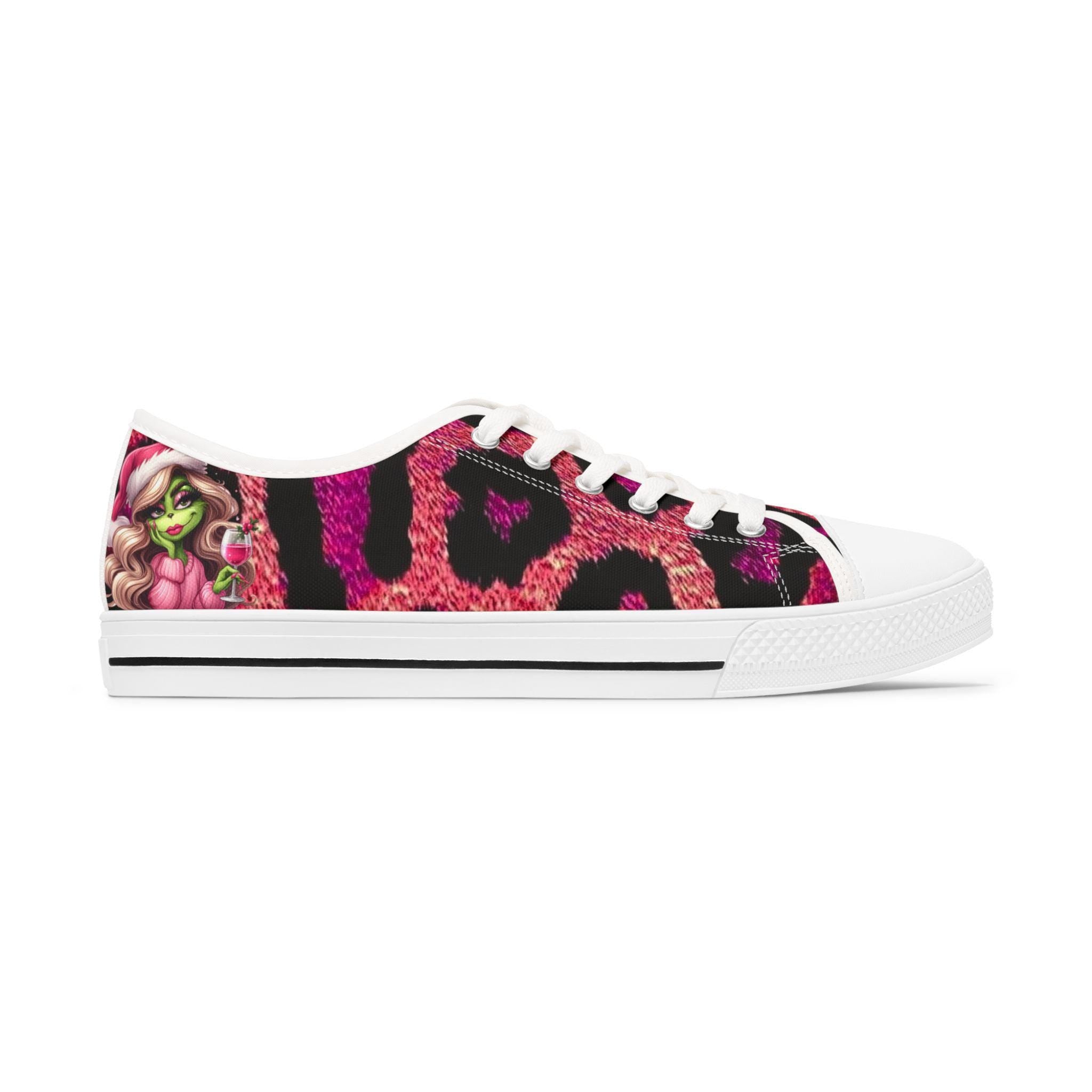 Pink Leopard Miss Grinch Sneakers: Gothic Punk Holiday Fashion