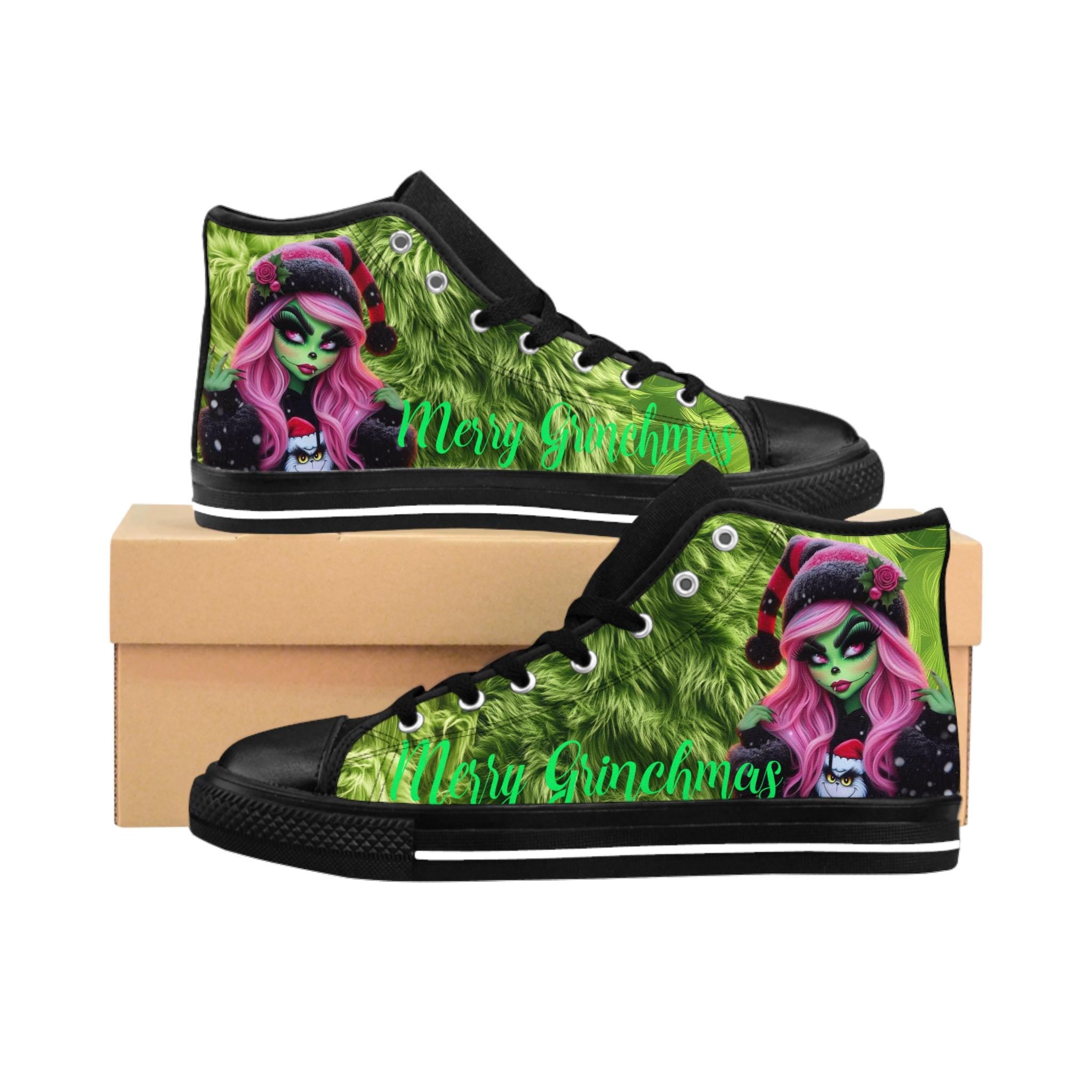 Merry Grinchmas High Top Sneakers, Festive Holiday Shoes