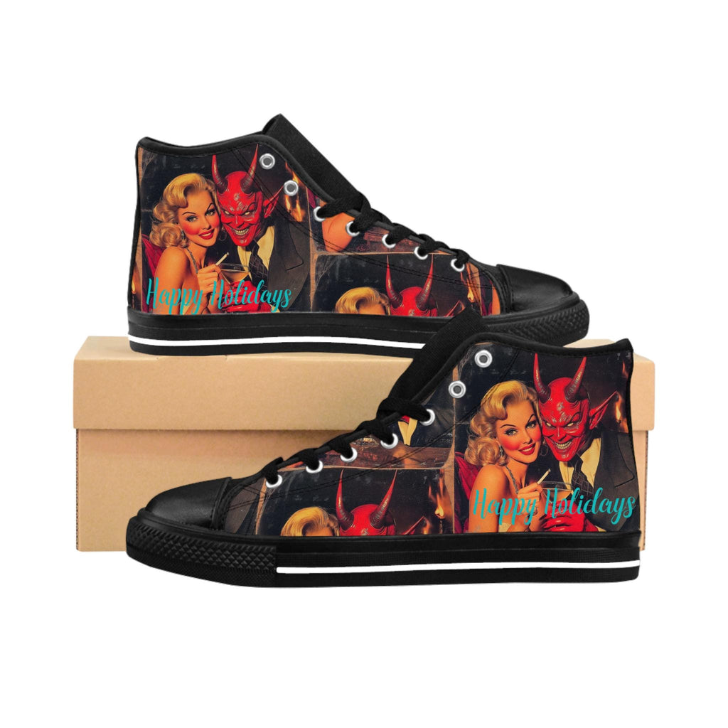 Sneakers, Women's Devilish Happy Holidays Shoes, Christmas Footwear, Festive Sneaker Gift, Trendy Fashion Sneaks