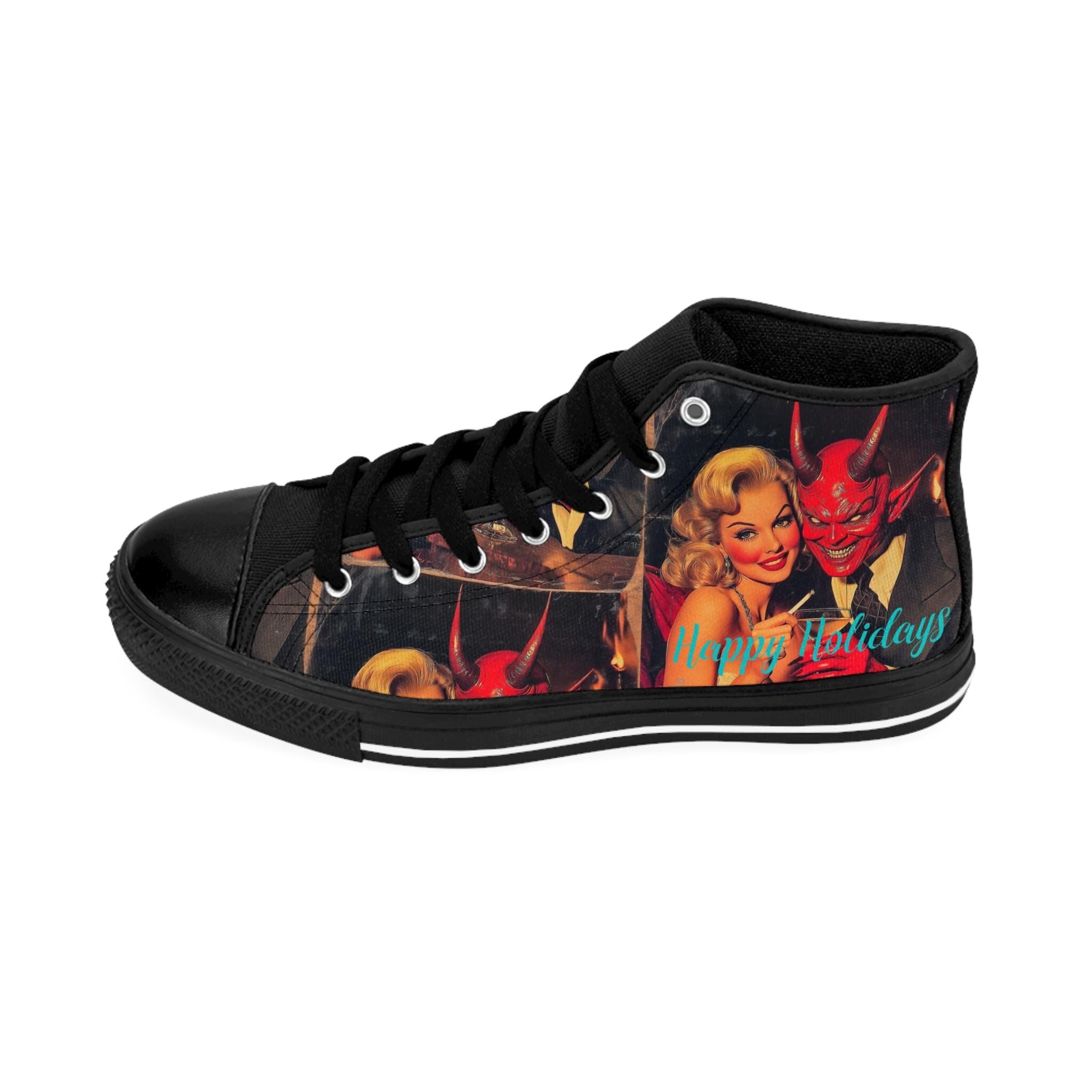 Sneakers, Women's Devilish Happy Holidays Shoes, Christmas Footwear, Festive Sneaker Gift, Trendy Fashion Sneaks