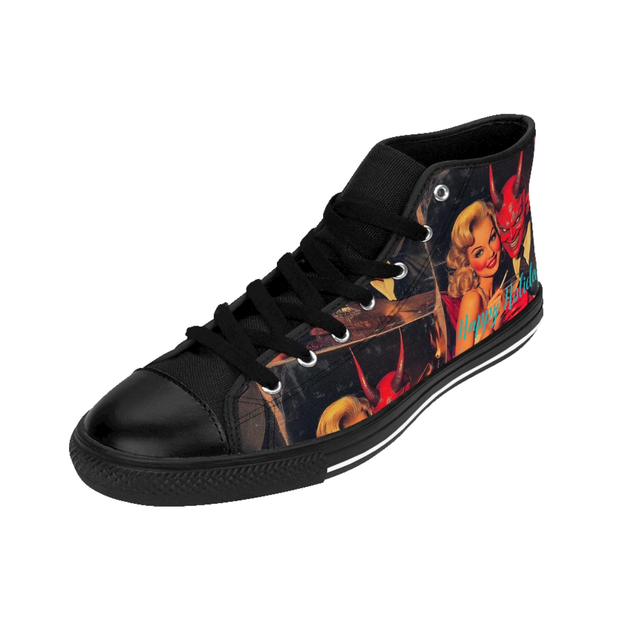 Sneakers, Women's Devilish Happy Holidays Shoes, Christmas Footwear, Festive Sneaker Gift, Trendy Fashion Sneaks