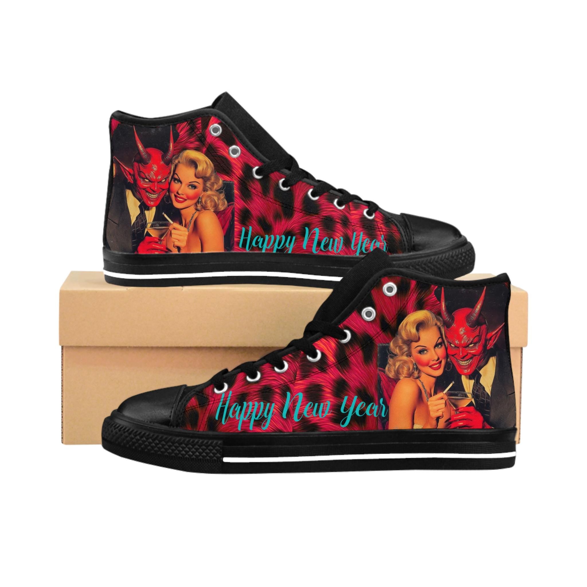 Blonde Punk Rocker Sneakers, Evil New Year Design, Women's High Tops