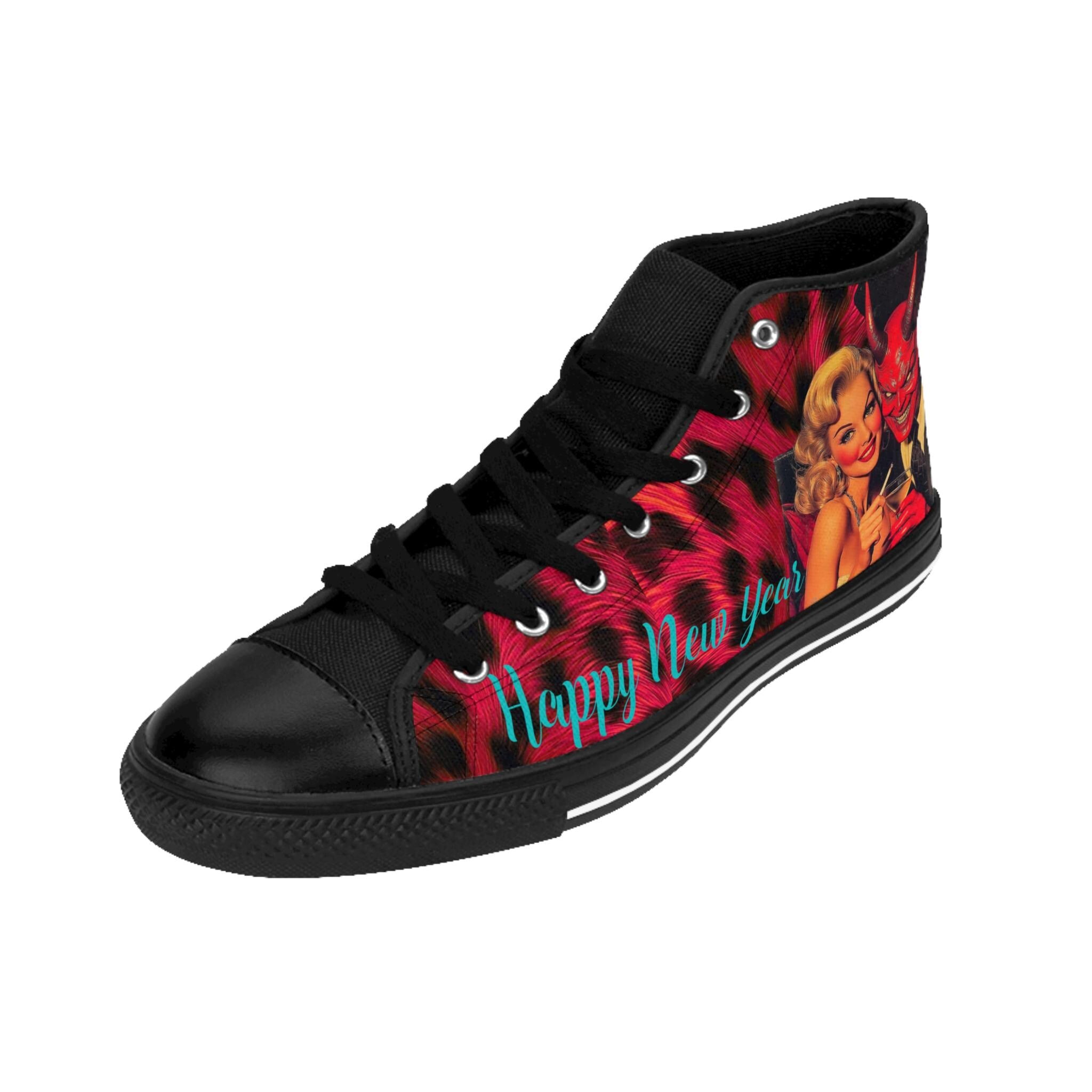 Blonde Punk Rocker Sneakers, Evil New Year Design, Women's High Tops