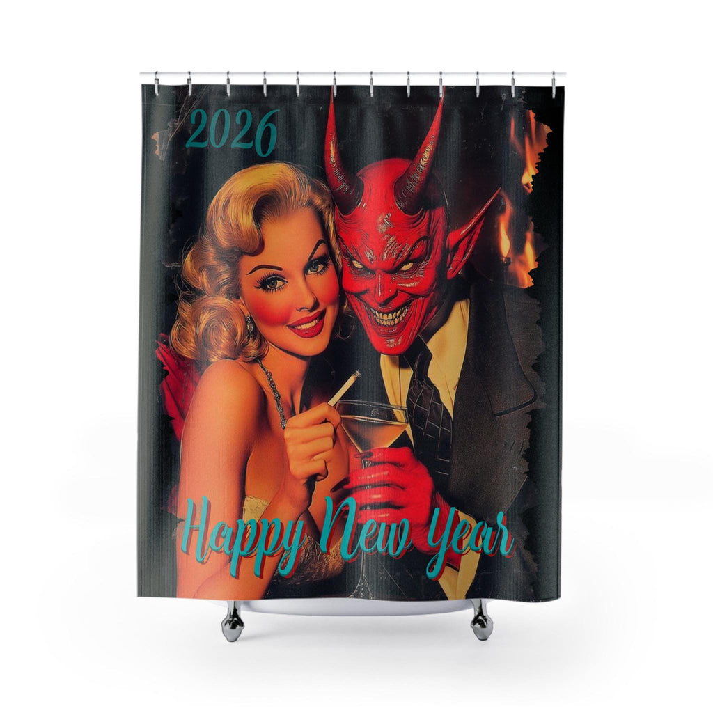 Evil Villain New Year 2026 Shower Curtain, Funny Bathroom Decor