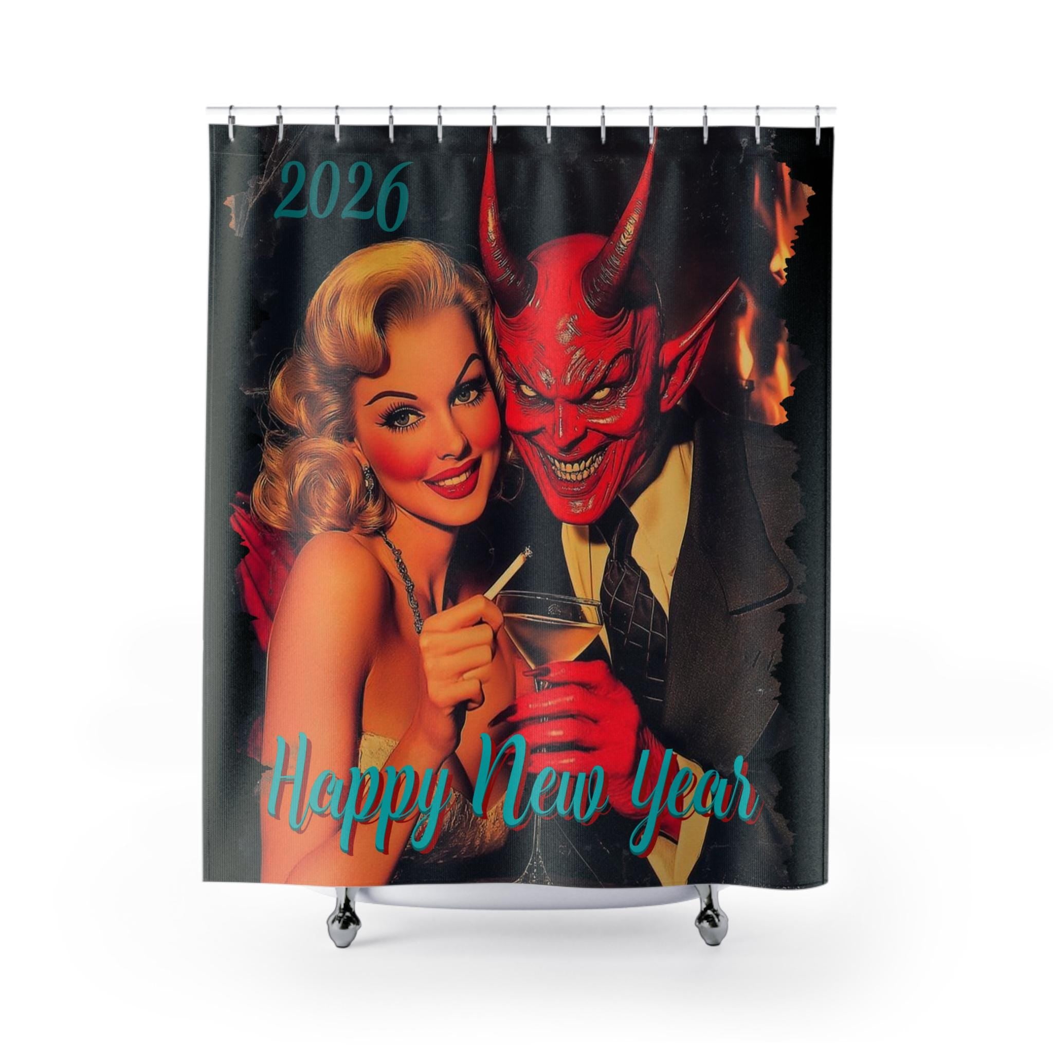 Evil Villain New Year 2026 Shower Curtain, Funny Bathroom Decor
