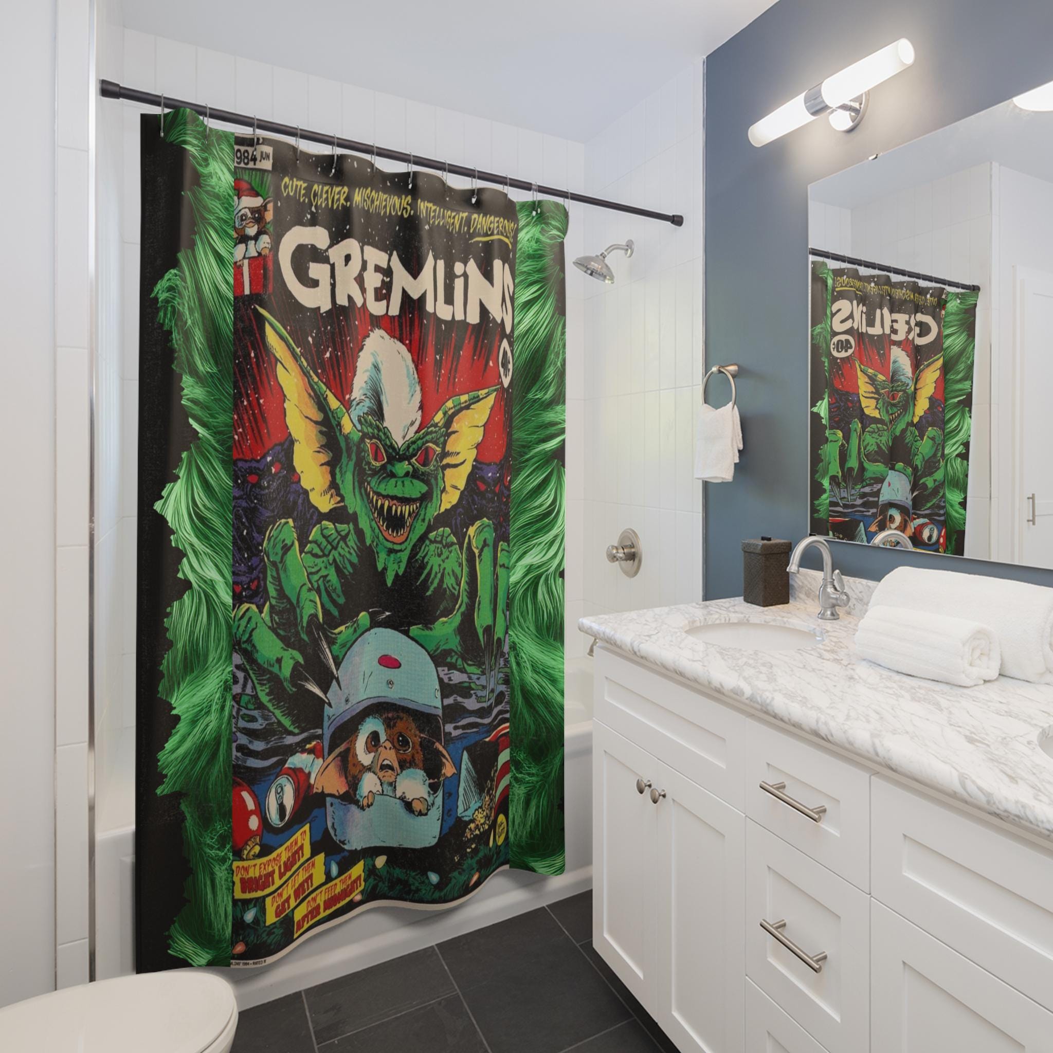 Gremlins-Inspired Comic Book Shower Curtain Retro Lovers, Vintage Style