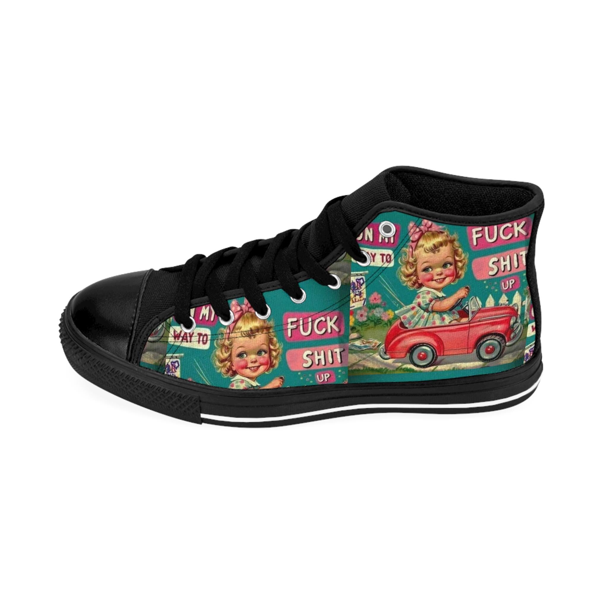 Retro High Top Sneakers, Funny Graphic Print, Street Style Shoes