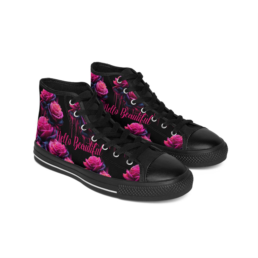 Punk Rose Drip Sneakers, Women's Floral Canvas Shoes