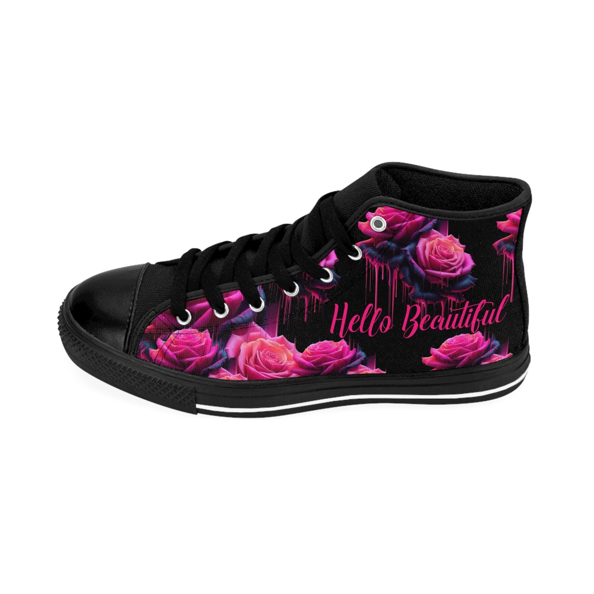 Punk Rose Drip Sneakers, Women's Floral Canvas Shoes