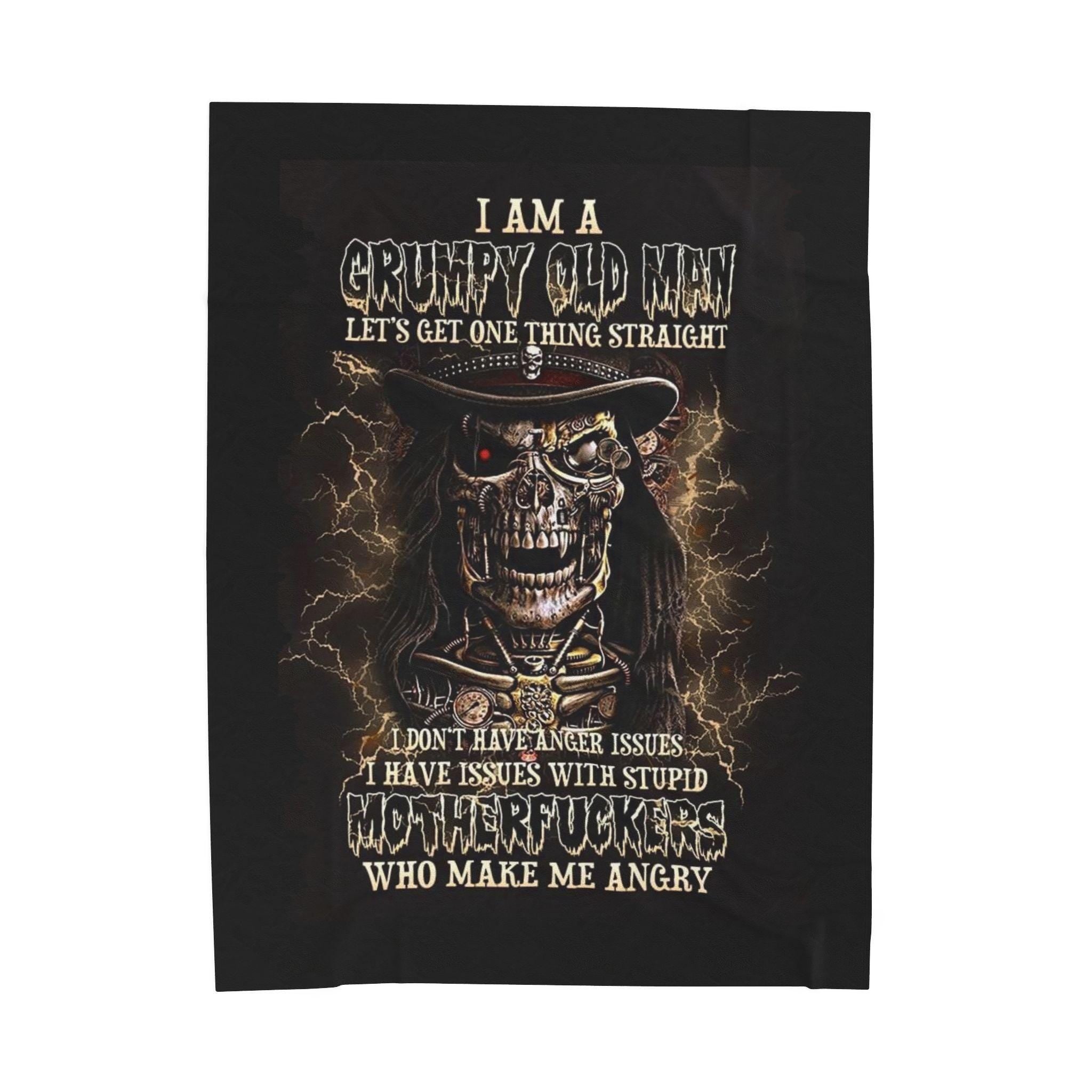 Grumpy Old Man Velveteen Plush Blanket, Funny Sarcastic Throw
