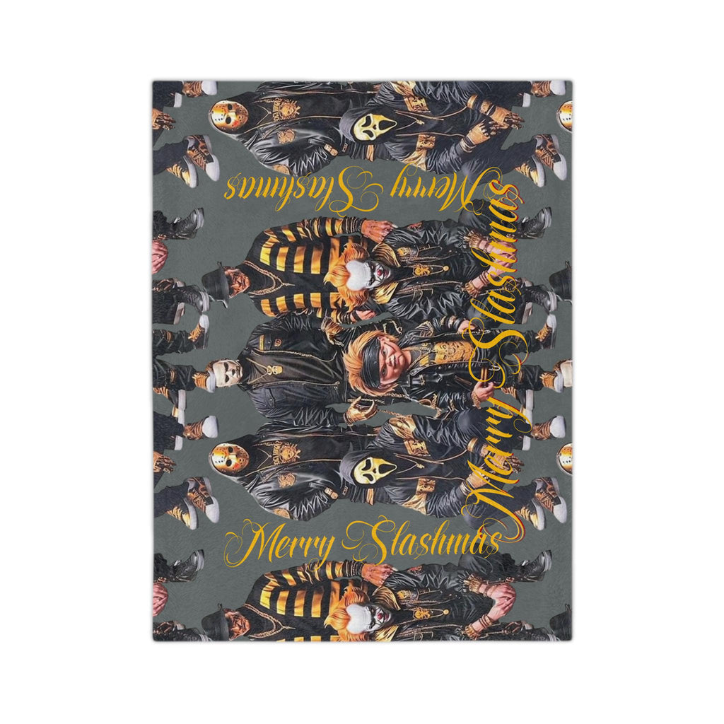 Grey Merry Slashmas Velveteen Blanket, Horror Movie Gift