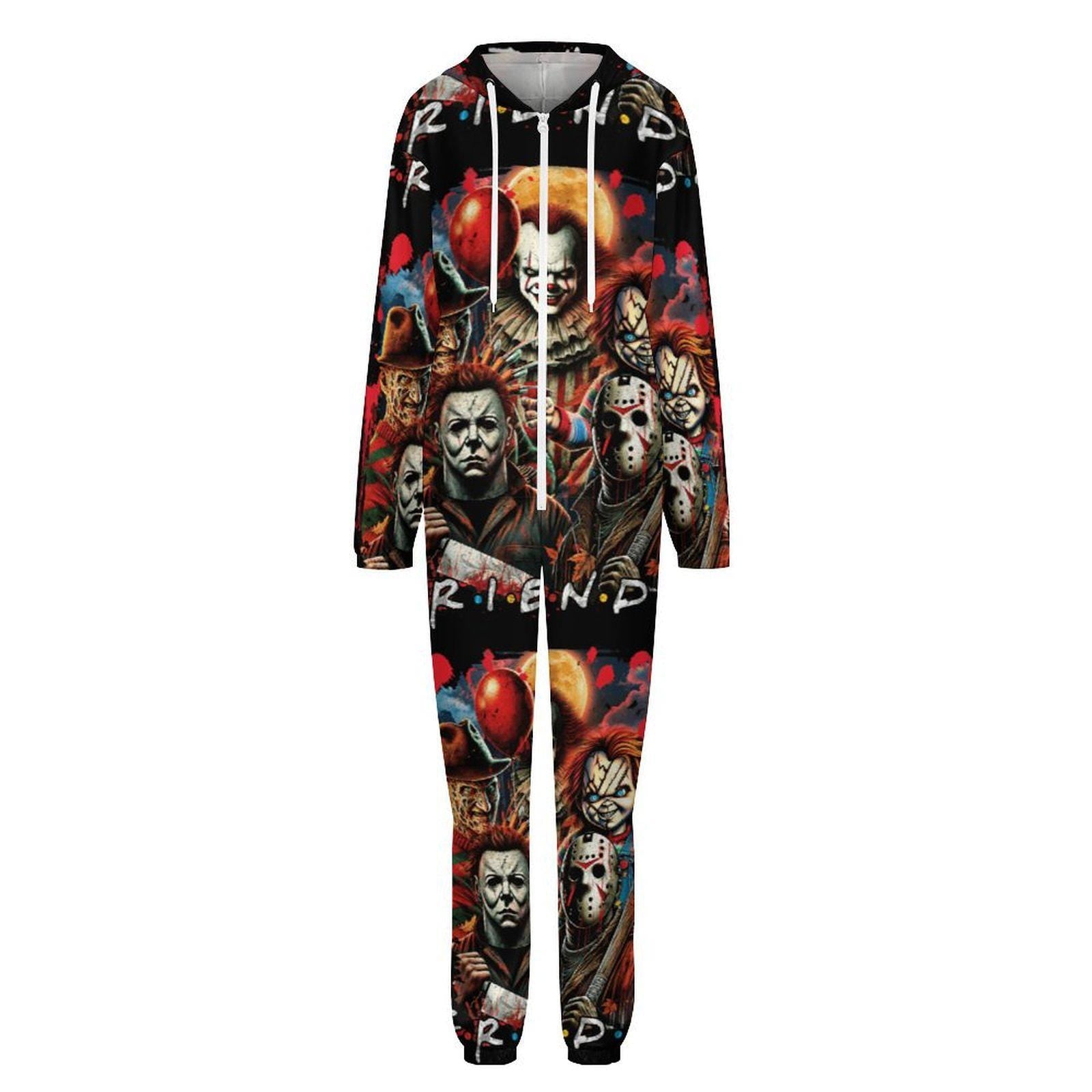 Retro Horror Friends Unisex Jumpsuit Pajamas, All in One, S-4XL