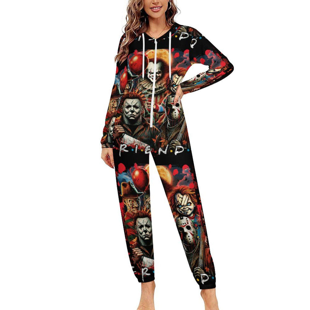Retro Horror Friends Unisex Jumpsuit Pajamas, All in One, S-4XL