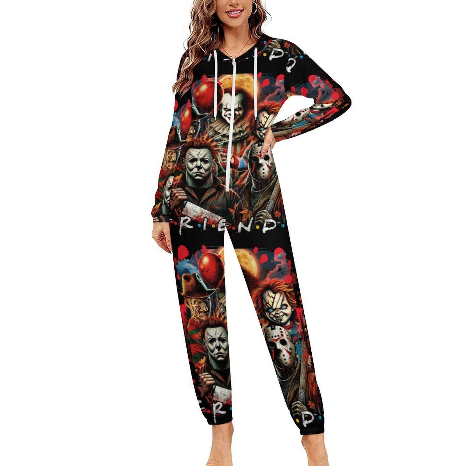 Retro Horror Friends Unisex Jumpsuit Pajamas, All in One, S-4XL