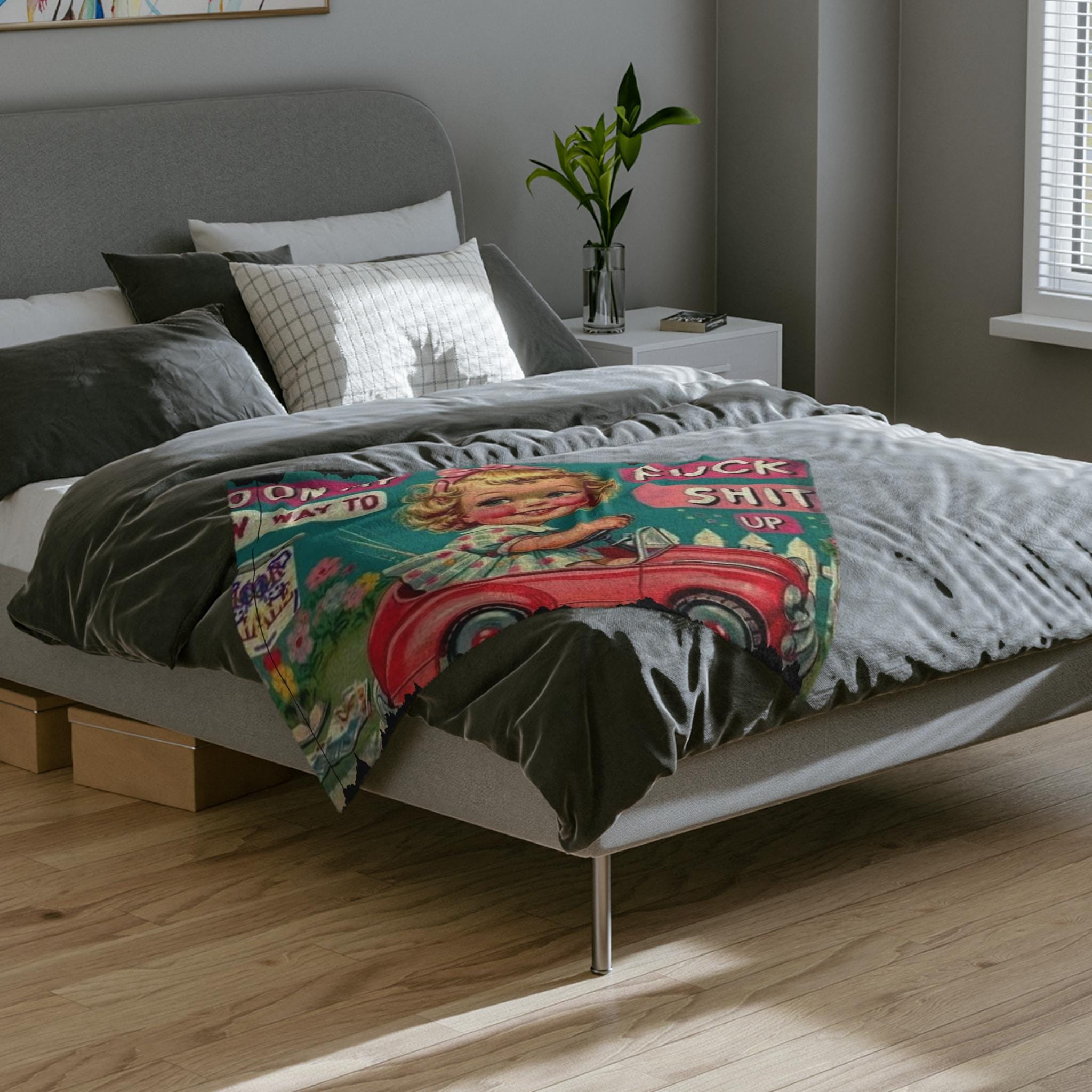 Velveteen Microfiber Blanket: Funny Rebellious Design, Cozy Bedding