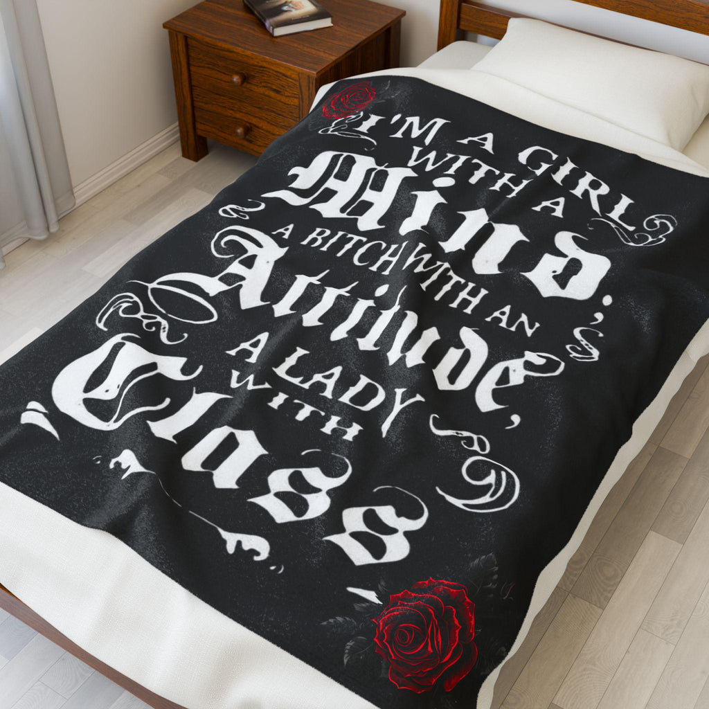 Velveteen Plush Blanket - Girl Power Quote, Feminist Home Decor, Attitude Lady Cozy Throw, Classy Women Gift, Empowering Bedding