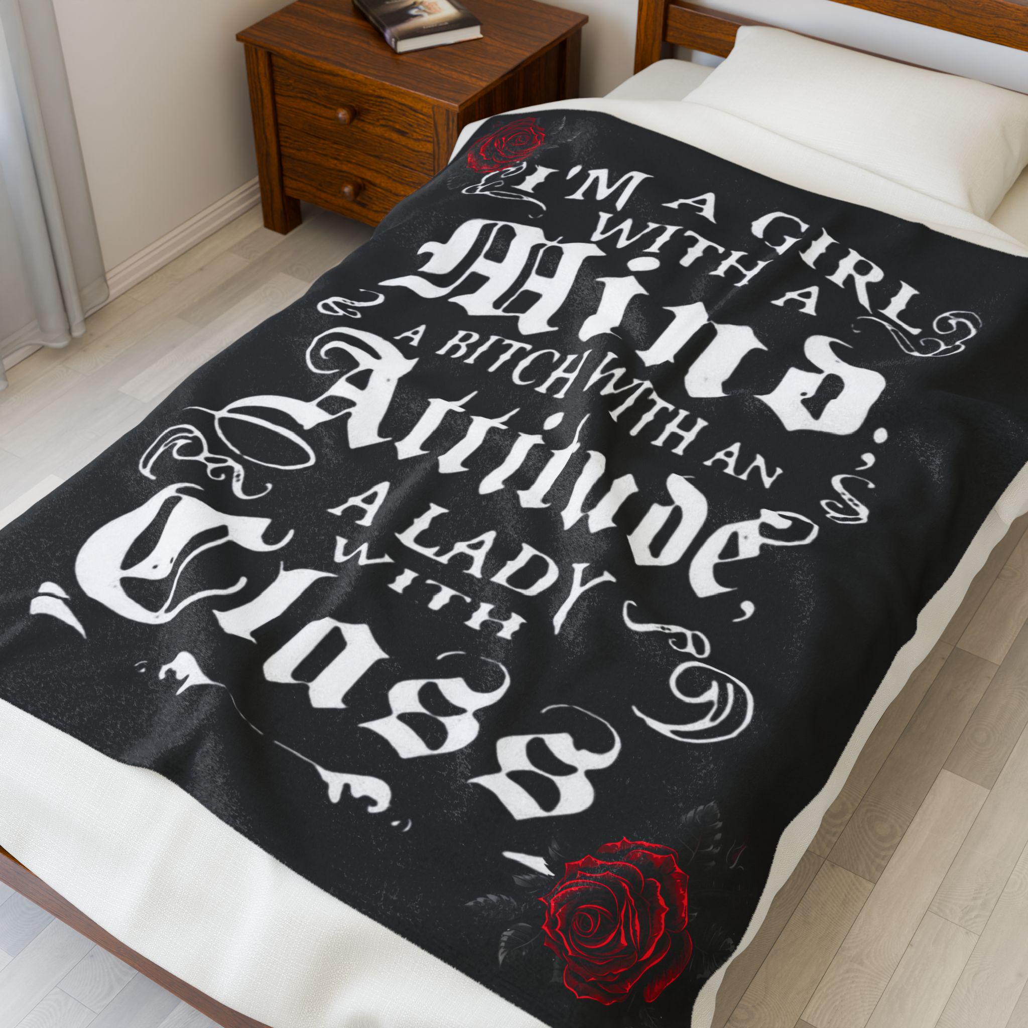 Velveteen Plush Blanket - Girl Power Quote, Feminist Home Decor, Attitude Lady Cozy Throw, Classy Women Gift, Empowering Bedding