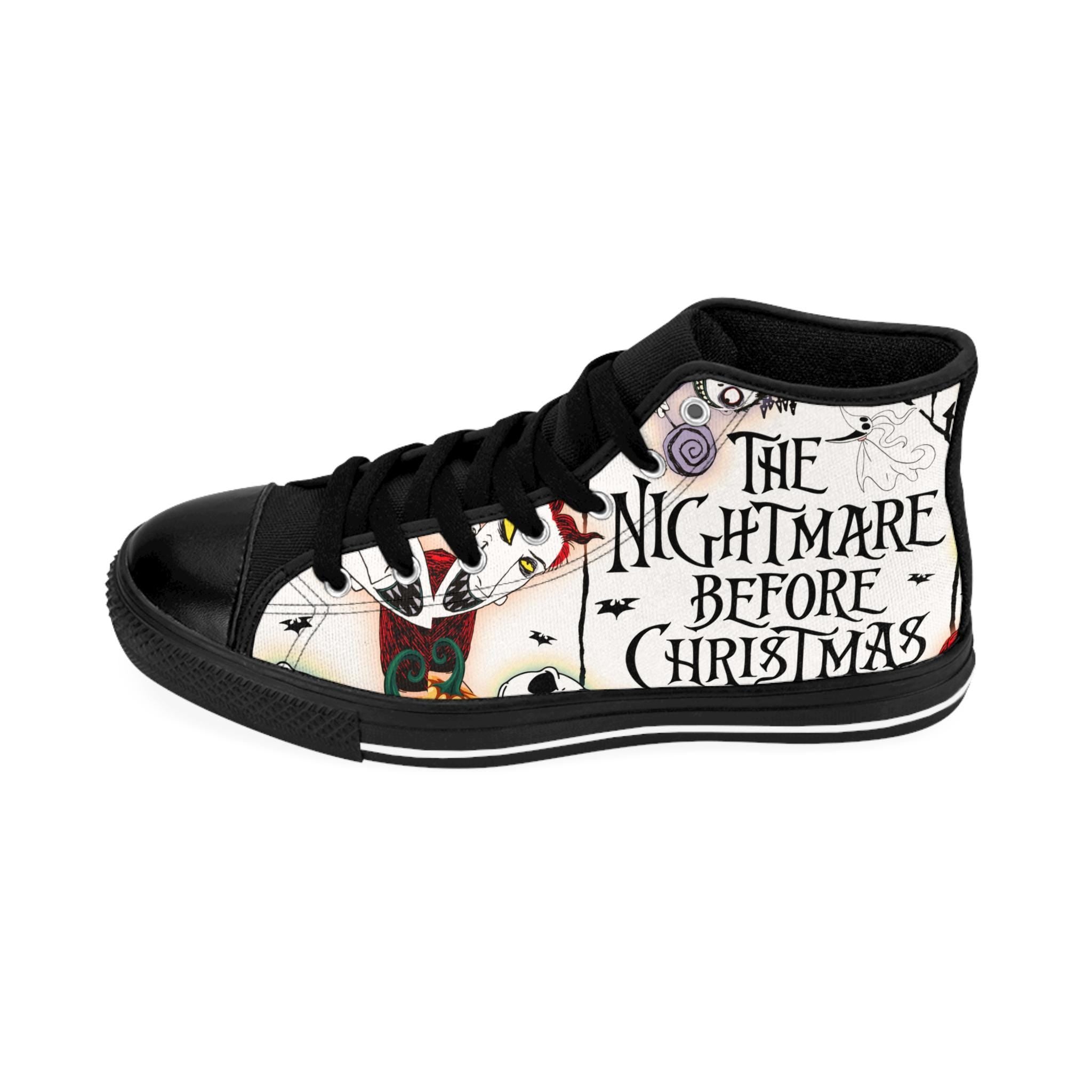 Women's Sneakers, Nightmare Before Xmas Print, Gothic Shoes, Halloween Footwear, Tim Burton Inspired Sneakers