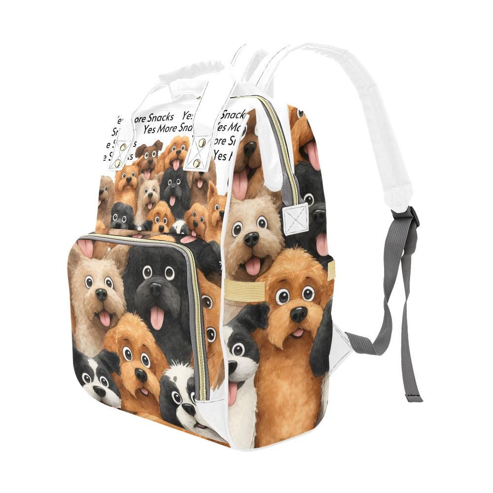 Yes More Snacks Happy Dog– Backpack Diaper Bag Camping gear Boho Backpack