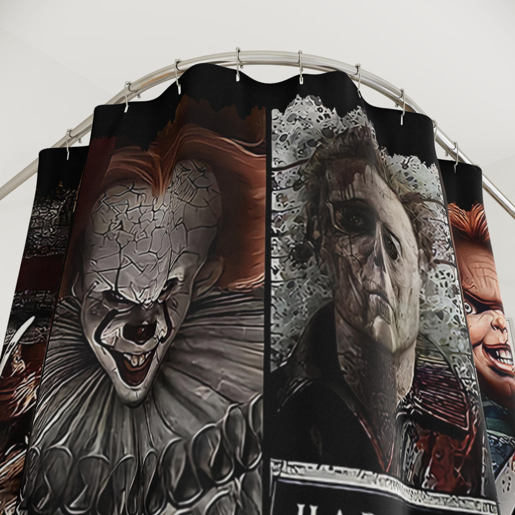 80s Slasher Mugshots Shower Curtain: Horror Movie Bathroom Decor