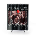 Chillin With My Villains Shower Curtain: Retro Horror Movie Fan Halloween Decor