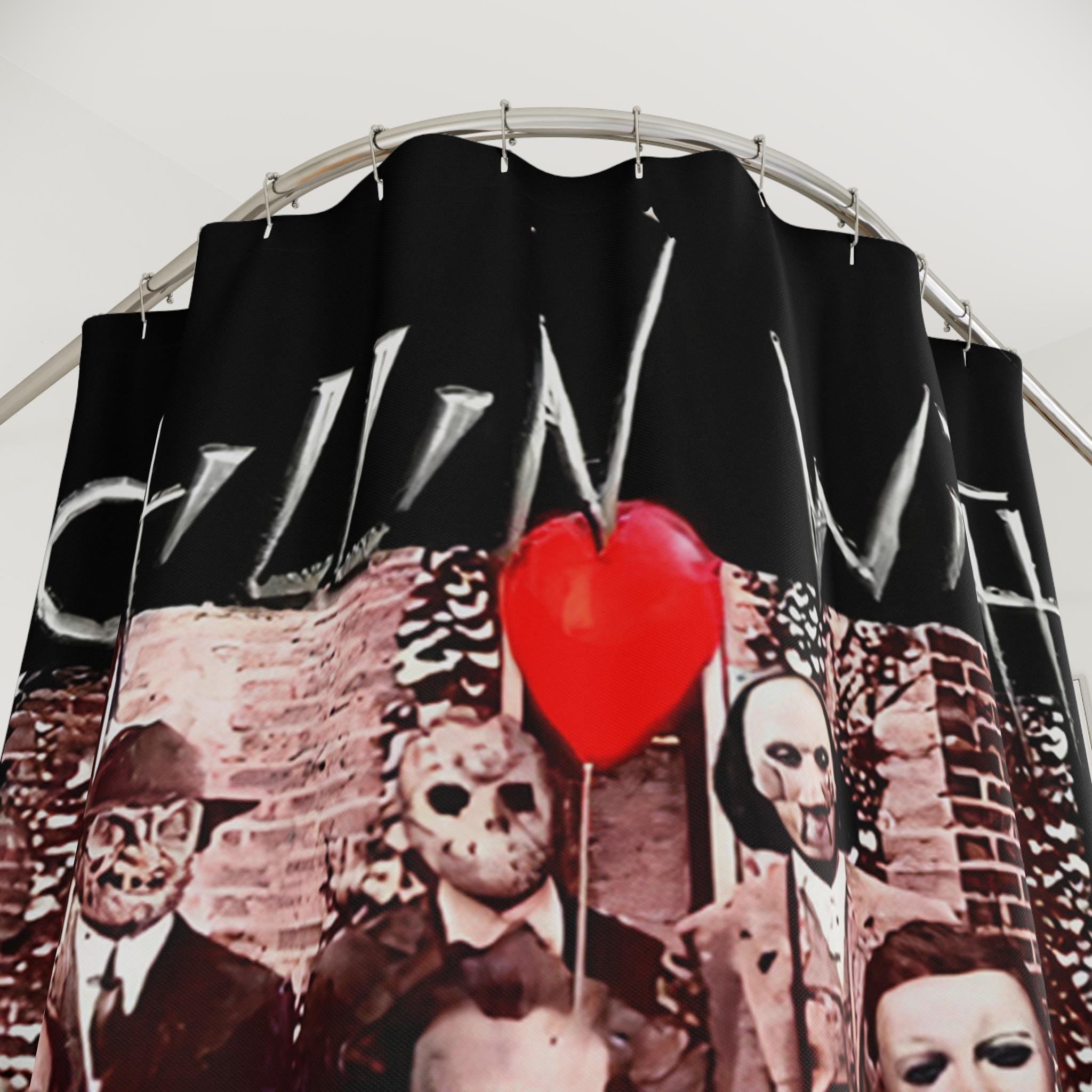 Chillin With My Villains Shower Curtain: Retro Horror Movie Fan Halloween Decor