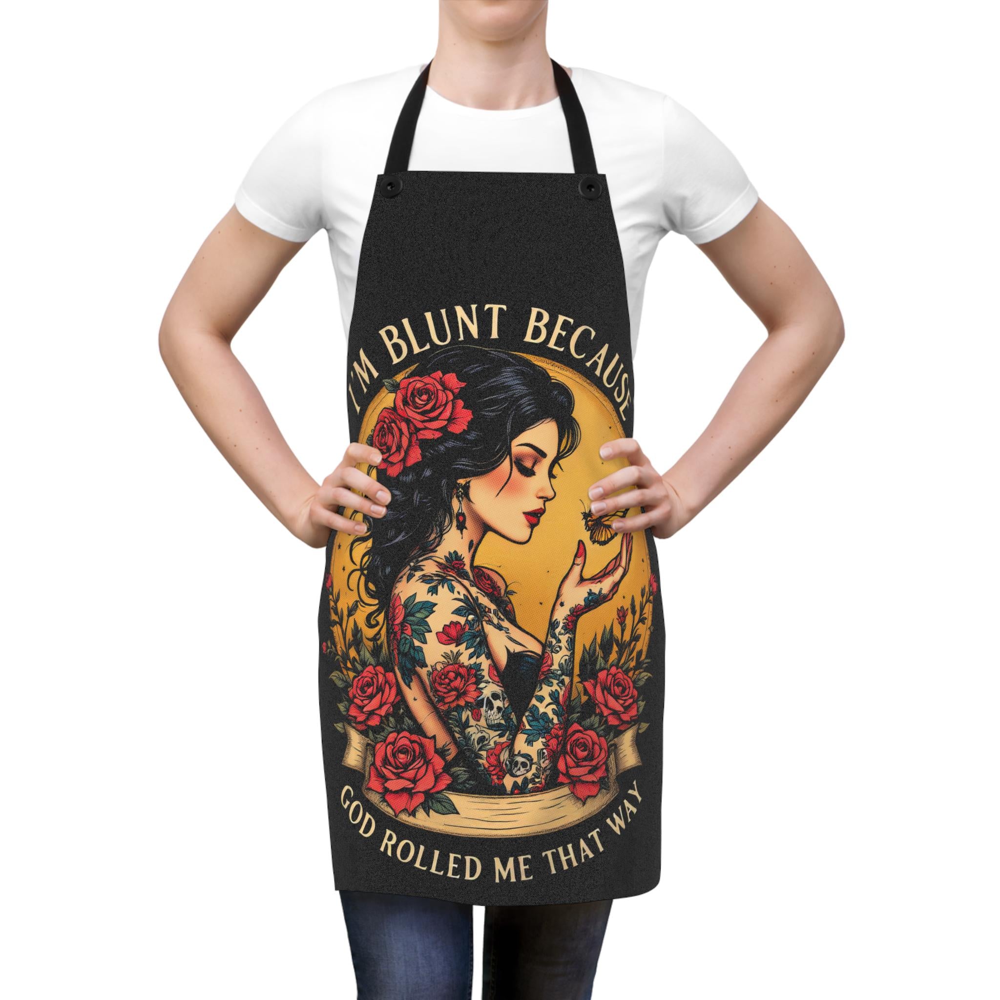 Funny Graphic Cooking Apron, Blunt Tattooed Woman, Gift for Foodie