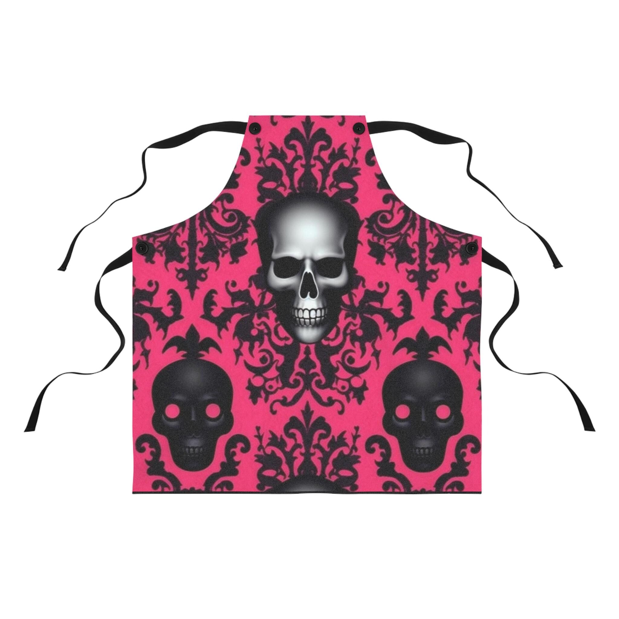 Pink Skeleton Apron: Halloween Gothic Kitchen Cooking Apparel