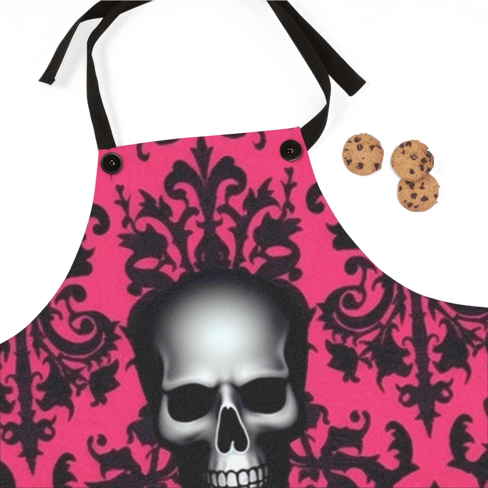 Pink Skeleton Apron: Halloween Gothic Kitchen Cooking Apparel