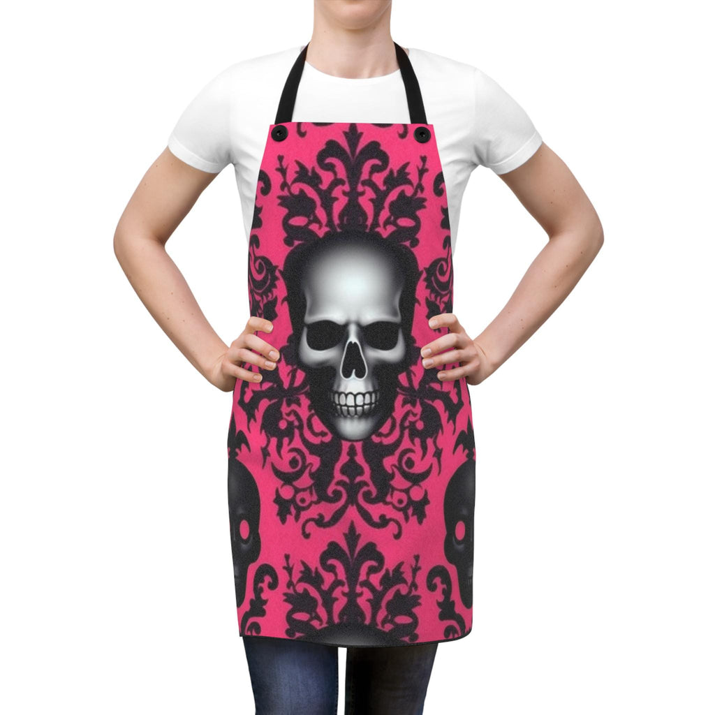 Pink Skeleton Apron: Halloween Gothic Kitchen Cooking Apparel