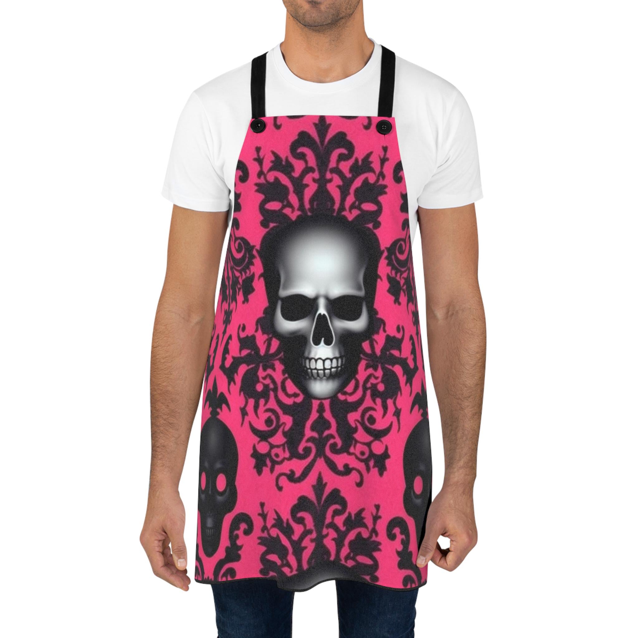 Pink Skeleton Apron: Halloween Gothic Kitchen Cooking Apparel