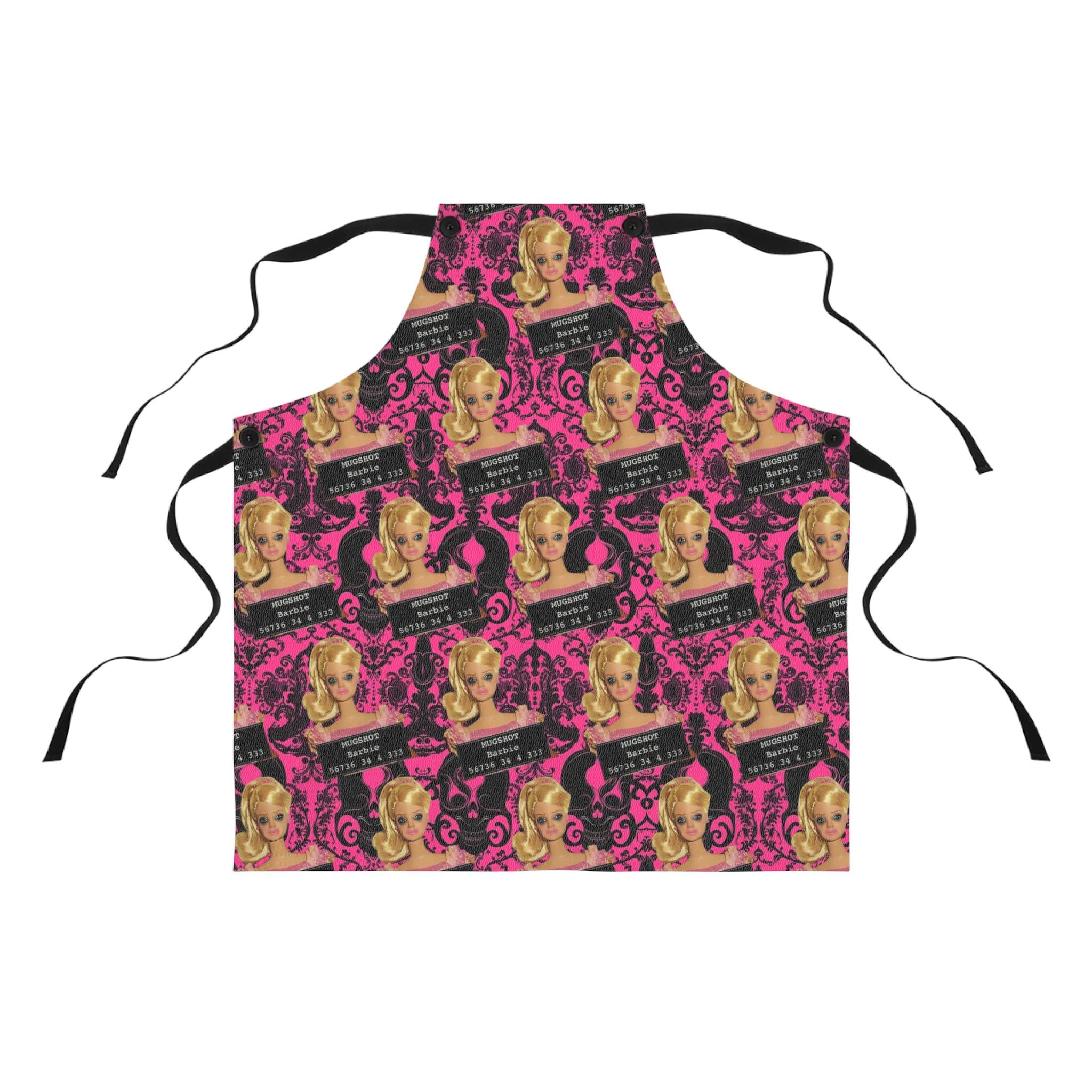 Mugshot Barbie Apron: Pink Skeleton Kitchen Apron, Halloween Costume