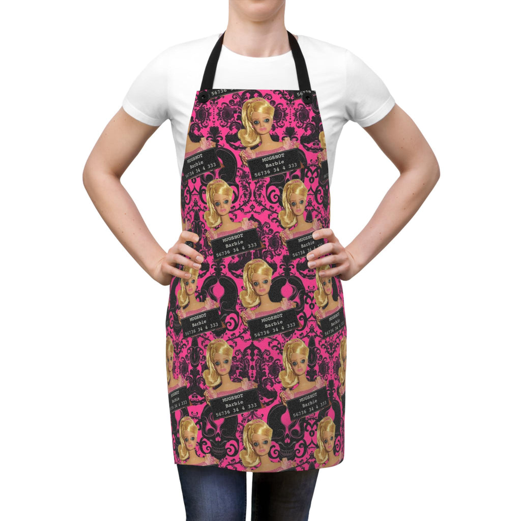 Mugshot Barbie Apron: Pink Skeleton Kitchen Apron, Halloween Costume